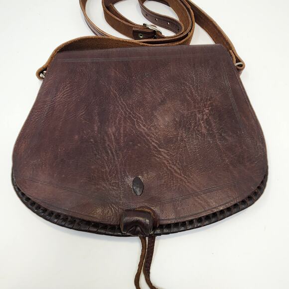 Artisan Brown Leather Crossbody Saddle Bag Handmade Boho Adjustable Strap - Picture 2 of 6